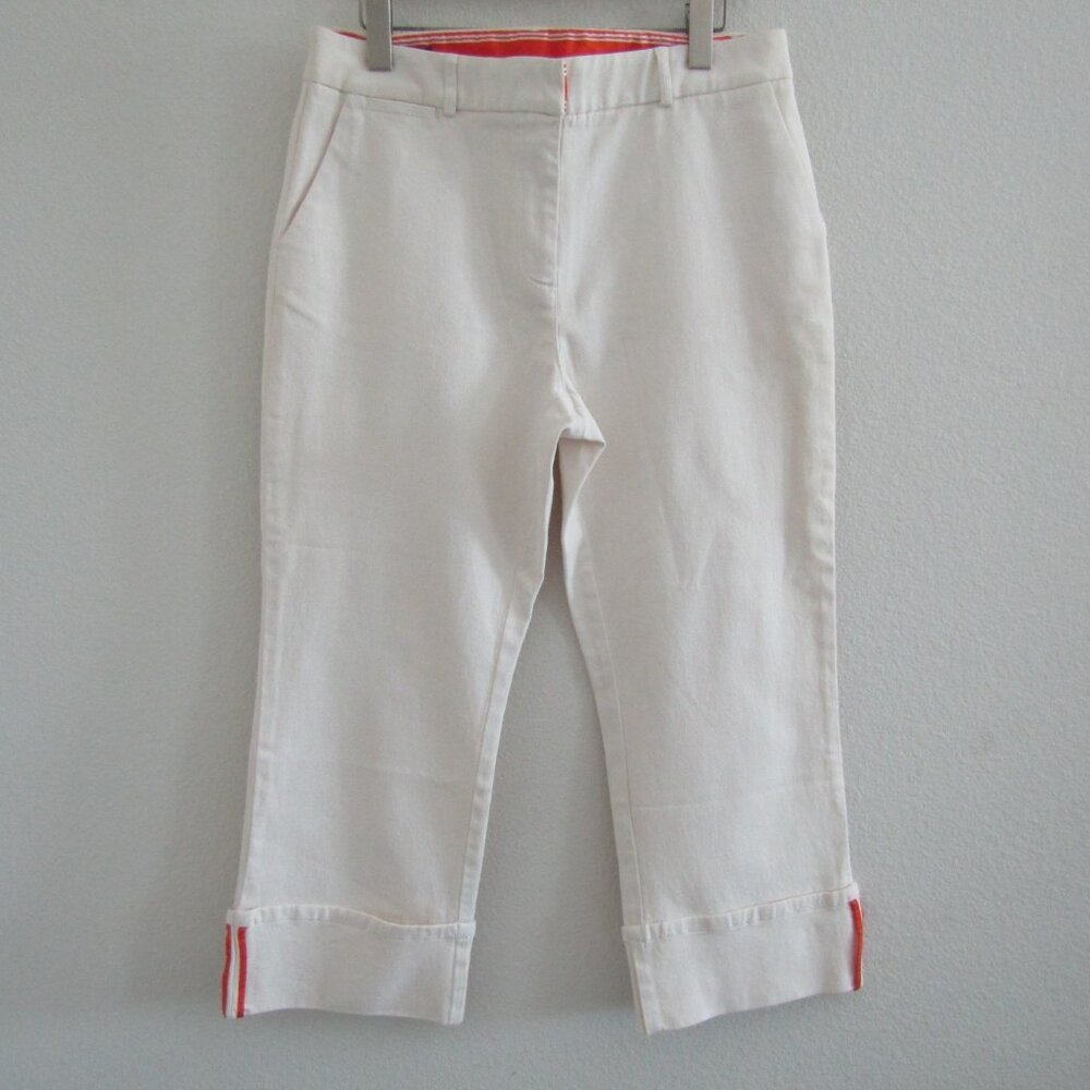 Lands End Women's Jeans 12 White Cropped Wide Leg Selvedge Denim Casual Coastal